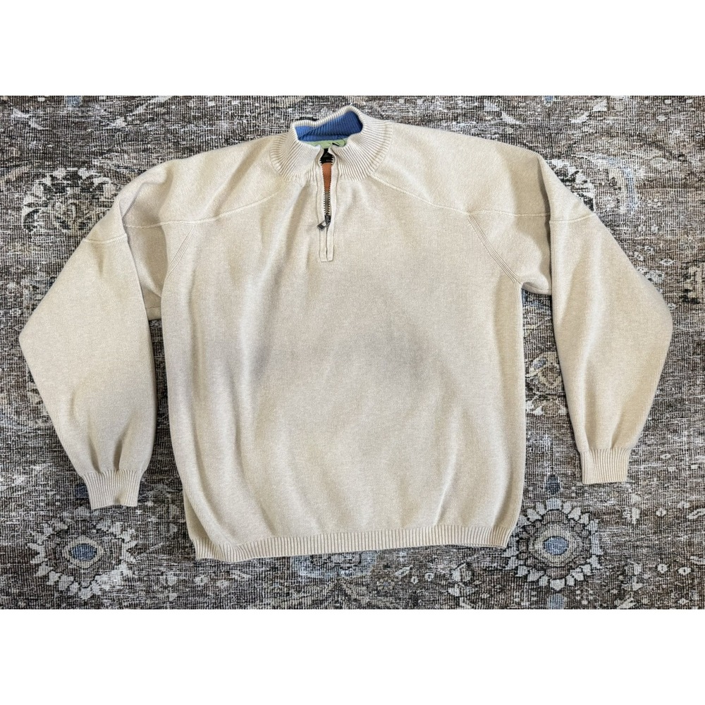 Vtg Charles F Orvis Signature Collection 1/4 Zip Pullover Shirt Mens Cream Large